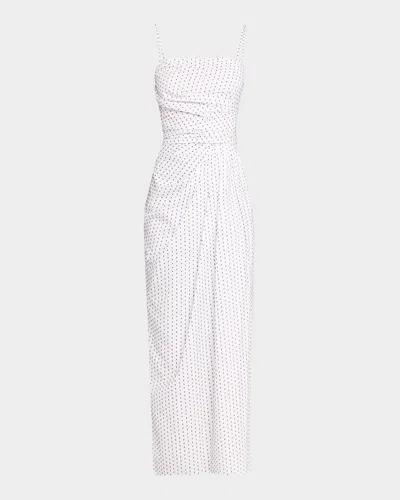 Adam Lippes Cari Polka Dot Gathered Midi Dress In White