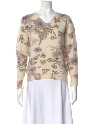 Pre-owned Adam Lippes Cashmere Floral Print Sweater In Neutral