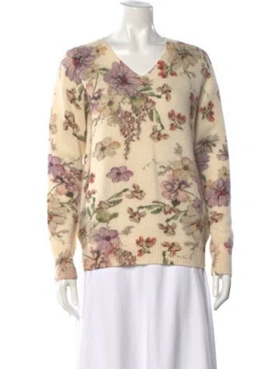 Pre-owned Adam Lippes Cashmere Floral Print Sweater In Neutrals
