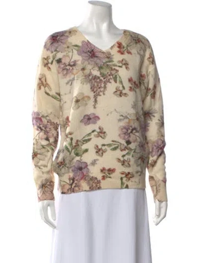 Pre-owned Adam Lippes Cashmere Floral Print Sweater In Neutrals