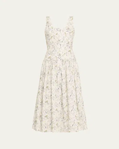 Adam Lippes Cassie Floral Poplin Midi Dress In Ivory Floral