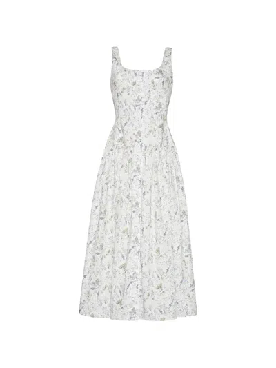 Adam Lippes Cassie Floral-print Cotton-poplin Midi Dress In White