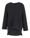 Adam Lippes Chunky Knit Deep V-neck Sweater Jumper In Black Cashmere In Black