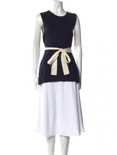 Pre-owned Adam Lippes Colorblock Pattern Crew Neck Tunic In Blue