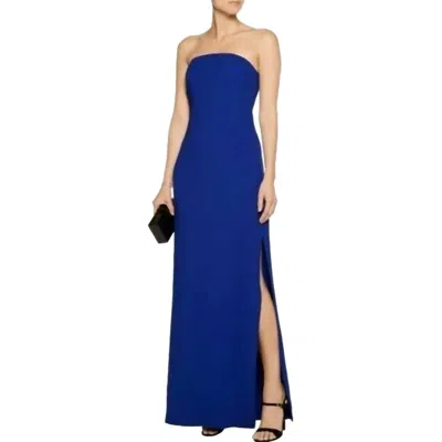 Adam Lippes Column Strapless Side Slits Gown In Blue