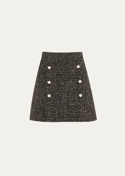 Adam Lippes Corded Tweed Mini Skirt In Black/white