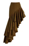 Adam Lippes Cortés Asymmetric Ruffled Cotton Twill Midi Skirt In Green