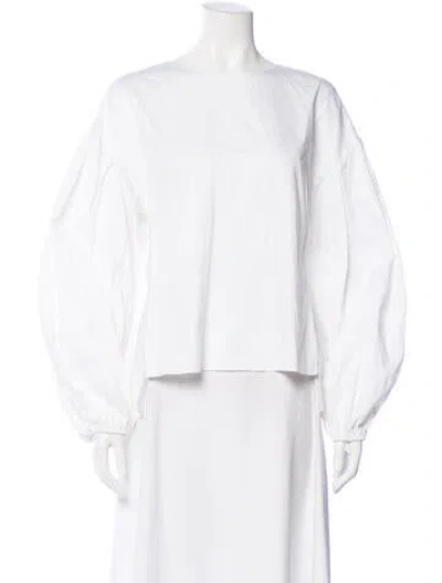 Pre-owned Adam Lippes Crew Neck Long Sleeve Top In White
