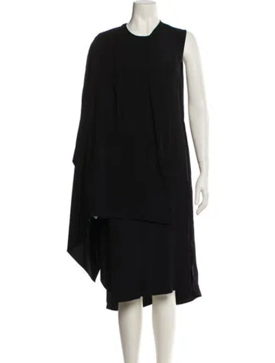 Pre-owned Adam Lippes Crew Neck Midi Length Dress In Black