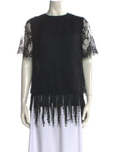 Pre-owned Adam Lippes Crew Neck Short Sleeve Blouse In Black