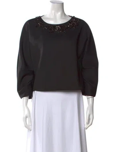 Pre-owned Adam Lippes Crew Neck Three-quarter Sleeve Top In Black