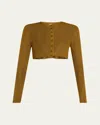 Adam Lippes Crop Silk Engineered Rib Cardigan In Bronze