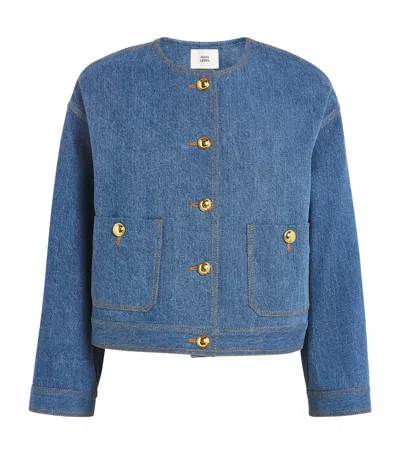 Adam Lippes Cropped Nessy Denim Jacket In Blue
