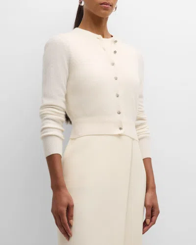 Adam Lippes Crystal-button Brushed Cashmere Crop Cardigan In Ivory