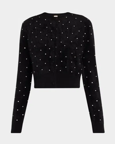 Adam Lippes Crystal-stud Brushed Cashmere Crewneck Cardigan In Black