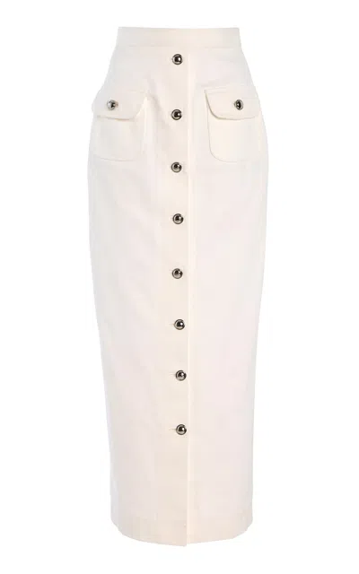 Adam Lippes Dakota Button-detailed Denim Midi Skirt In White