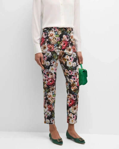 Adam Lippes Daphne Floral-print Pintuck Slim-leg Ankle Cotton Twill Pants In Khaki Floral