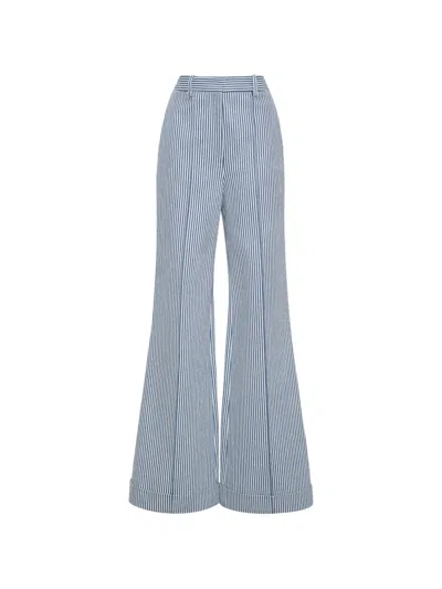 Adam Lippes Deeda Striped Cotton Trousers In Blue