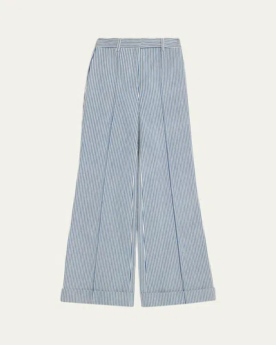 Adam Lippes Deeda Striped Twill Wide-leg Pants In Blue