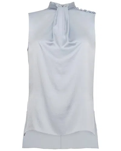 Adam Lippes Draped Neck Silk Top In Blue