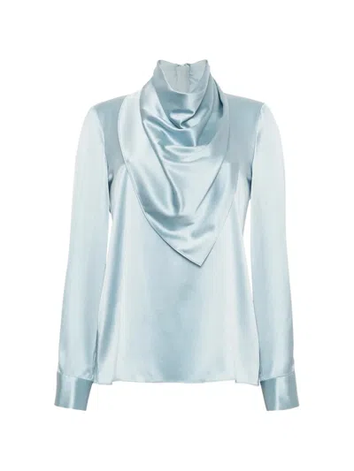 Adam Lippes Drape-neck Silk-charmeuse Blouse In Multi