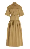Adam Lippes Drop-waist Cotton-twill Dress In Khaki