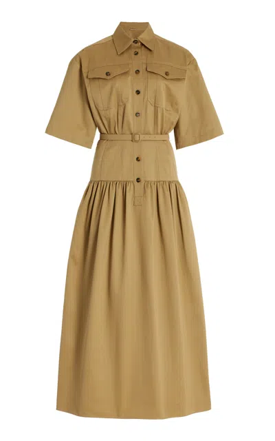 Adam Lippes Drop-waist Cotton-twill Dress In Khaki