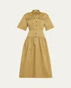 Adam Lippes Drop-waist Cotton-twill Dress In Khaki