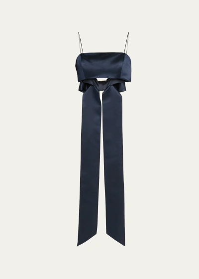 Adam Lippes Duchess Satin Bandeau Top With Bow Detail In Midnight