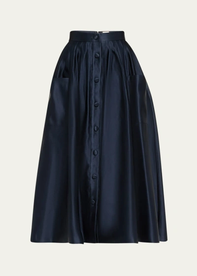 Adam Lippes Duchess Satin Full Maxi Skirt In Midnight