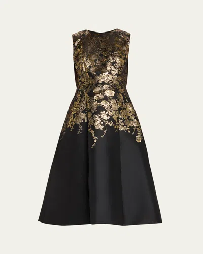 Adam Lippes Eloise Floral Brocade Sleeveless Fit & Flare Dress In Black