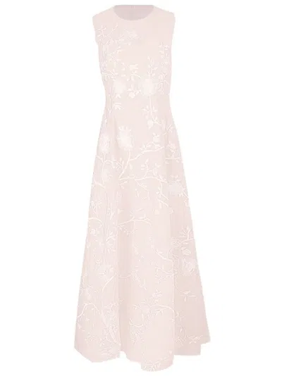 Adam Lippes Eloise Floral-embroidered Dress In Neutrals