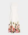Adam Lippes Eloise Floral Print Cotton Twill Dress In White