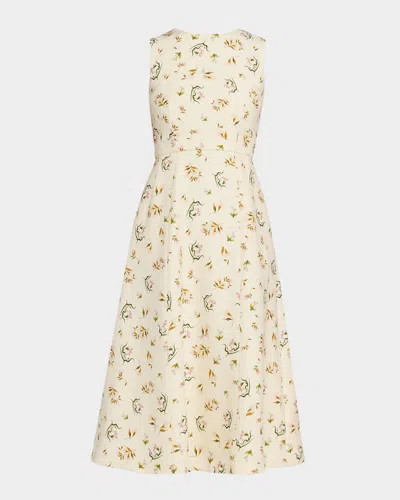 Adam Lippes Eloise Floral-print Sleeveless Midi Dress In White