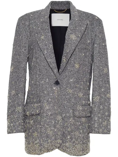 Adam Lippes Embroidered Herringbone Blazer In Black