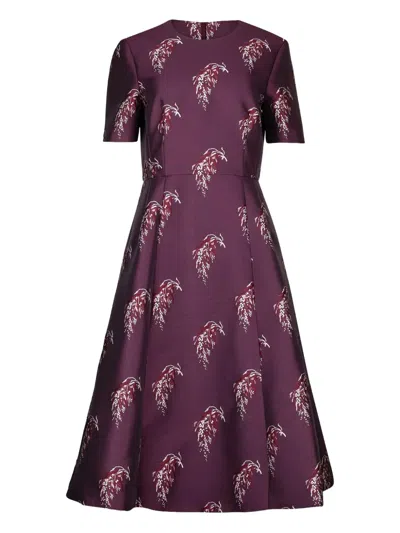 Adam Lippes Evangeline Floral-print Short-sleeve Midi Dress In Purple