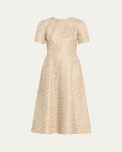 Adam Lippes Evangeline Leopard Jacquard Midi Dress In Pale Grey Multi