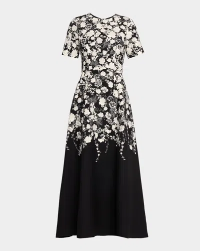 Adam Lippes Evangeline Two-tone Floral Midi Dress In Black