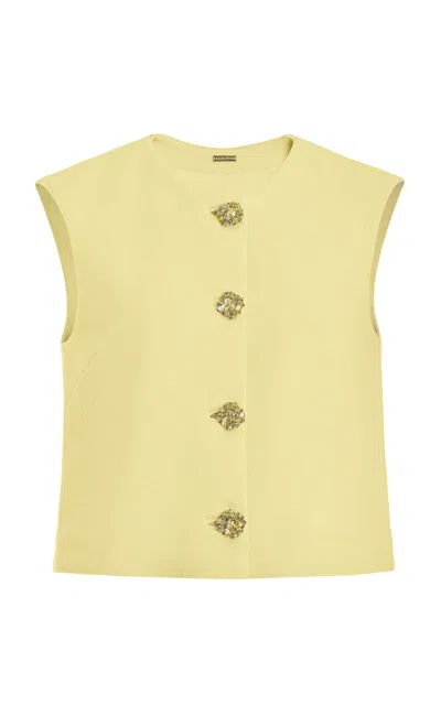 Adam Lippes Exclusive Button-detailed Wool Crepe Crop Top In Yellow