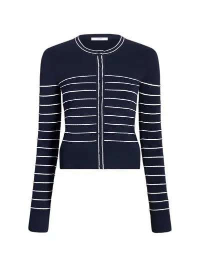 Adam Lippes Faye Horizontal-stripe Cardigan In Blue