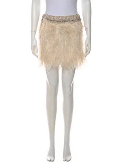 Pre-owned Adam Lippes Feather Trim Mini Skirt In Neutral