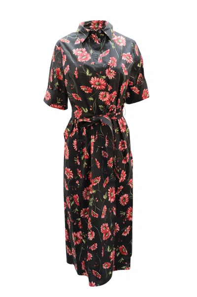 Pre-owned Adam Lippes Floral Pint Maxi Dress In Black Cotton