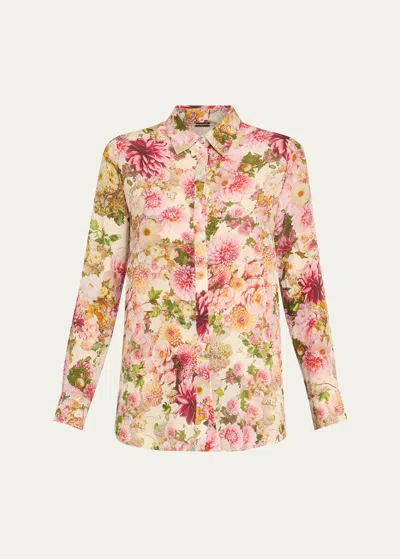 Adam Lippes Floral Print Crepe De Chine Button-front Shirt In Cream Multi