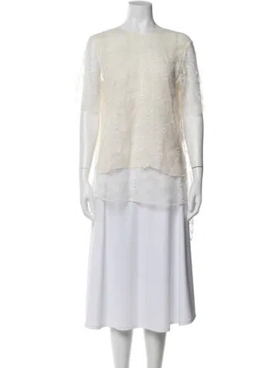 Pre-owned Adam Lippes Floral Print Crew Neck Blouse In White