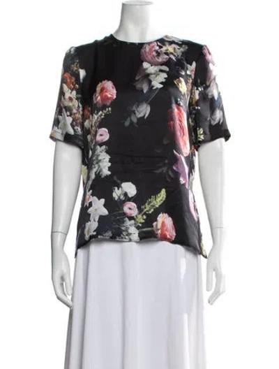Pre-owned Adam Lippes Floral Print Crew Neck Top In Black