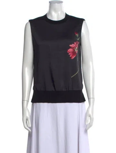 Pre-owned Adam Lippes Floral Print Crew Neck Top In Black