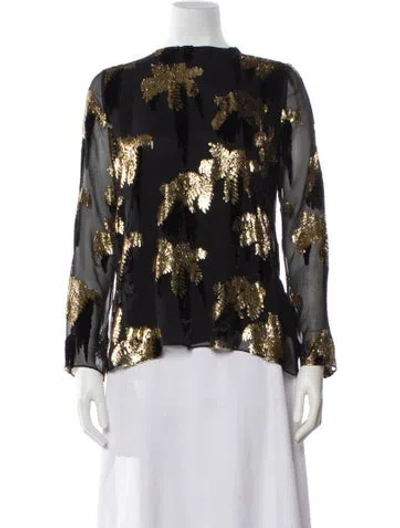 Pre-owned Adam Lippes Floral Print Crew Neck Top In Blue