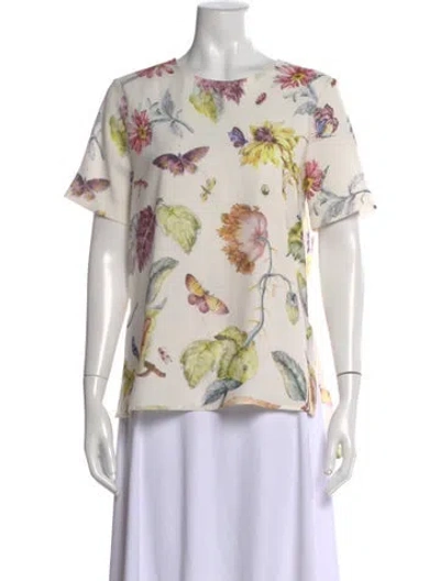 Pre-owned Adam Lippes Floral Print Crew Neck Top In Neutral