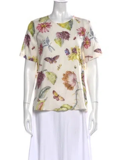 Pre-owned Adam Lippes Floral Print Crew Neck Top In Neutrals