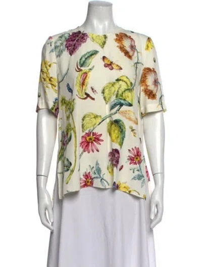 Pre-owned Adam Lippes Floral Print Crew Neck Top In Neutrals